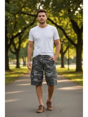 Urban Pipeline Camo Shorts Men's Gray Cargo UltraFlex Stretch Military Size 32